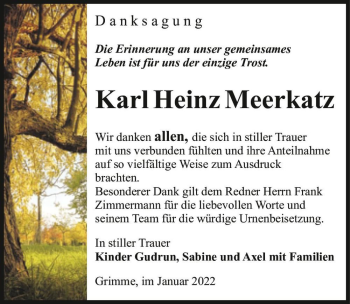 Traueranzeige von Karl Heinz Meerkatz  von Magdeburger Volksstimme
