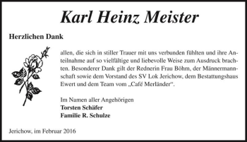 Traueranzeige von Karl Heinz Meister  von Magdeburger Volksstimme