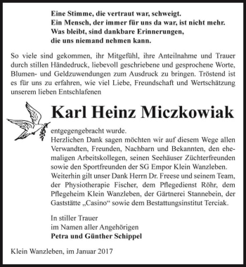Traueranzeige von Karl Heinz Miczkowiak  von Magdeburger Volksstimme