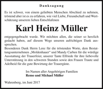 Traueranzeige von Karl Heinz Müller  von Magdeburger Volksstimme