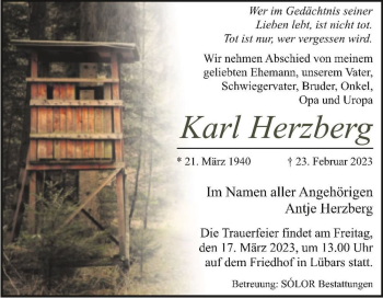 Traueranzeige von Karl Herzberg  von Magdeburger Volksstimme