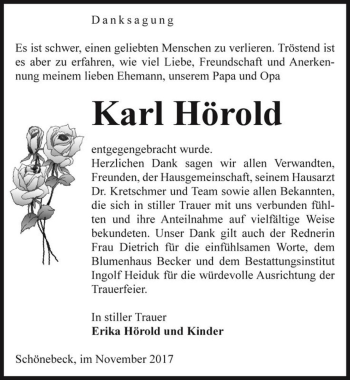 Traueranzeige von Karl Hörold  von Magdeburger Volksstimme