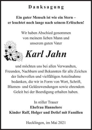 Traueranzeige von Karl Jahn  von Magdeburger Volksstimme