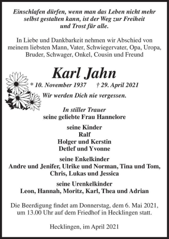 Traueranzeige von Karl Jahn  von Magdeburger Volksstimme