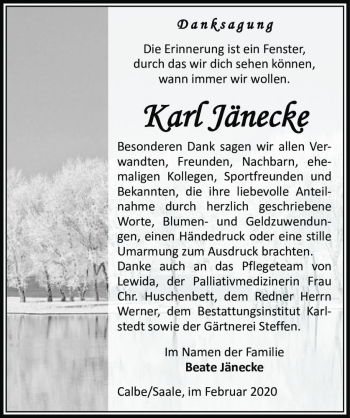 Traueranzeige von Karl Jänecke  von Magdeburger Volksstimme