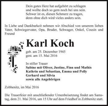 Traueranzeige von Karl Koch  von Magdeburger Volksstimme