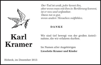 Traueranzeige von Karl Kramer  von Magdeburger Volksstimme