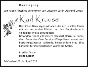 Traueranzeige von Karl Krause  von Magdeburger Volksstimme