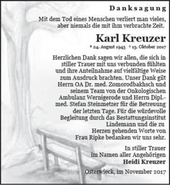 Traueranzeige von Karl Kreuzer  von Magdeburger Volksstimme
