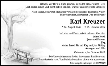 Traueranzeige von Karl Kreuzer  von Magdeburger Volksstimme