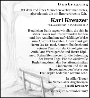 Traueranzeige von Karl Kreuzer  von Magdeburger Volksstimme