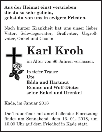 Traueranzeige von Karl Kroh  von Magdeburger Volksstimme