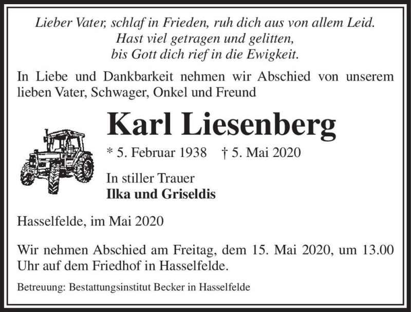  Traueranzeige für Karl Liesenberg  vom 09.05.2020 aus Magdeburger Volksstimme