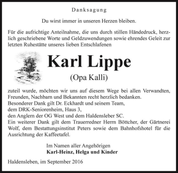 Traueranzeige von Karl Lippe 