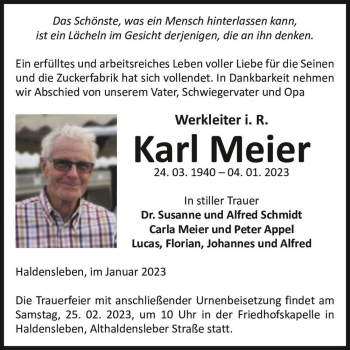 Traueranzeige von Karl Meier  von Magdeburger Volksstimme