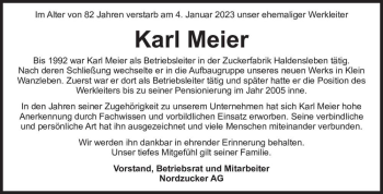 Traueranzeige von Karl Meier  von Magdeburger Volksstimme