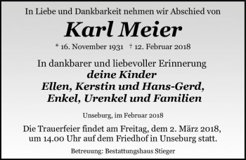 Traueranzeige von Karl Meier  von Magdeburger Volksstimme