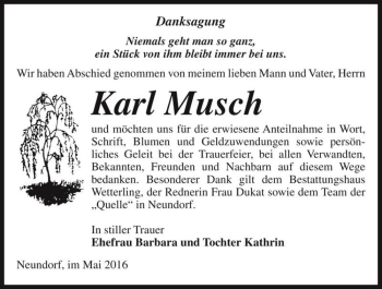 Traueranzeige von Karl Musch  von Magdeburger Volksstimme