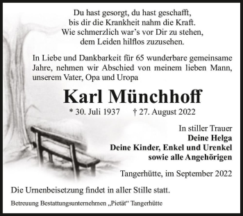 Traueranzeige von Karl Münchhoff  von Magdeburger Volksstimme