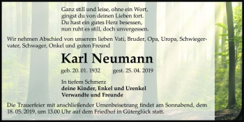 Traueranzeige von Karl Neumann  von Magdeburger Volksstimme