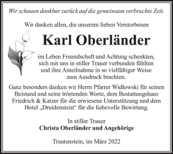Traueranzeige von Karl Oberländer  von Magdeburger Volksstimme