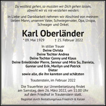 Traueranzeige von Karl Oberländer  von Magdeburger Volksstimme