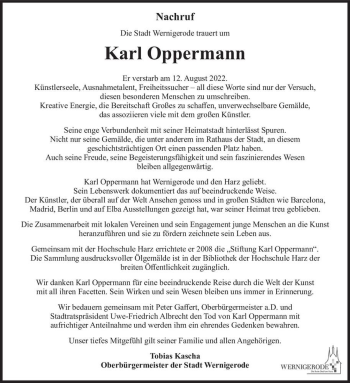 Traueranzeige von Karl Oppermann  von Magdeburger Volksstimme