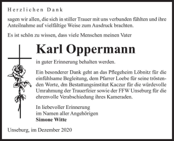 Traueranzeige von Karl Oppermann  von Magdeburger Volksstimme