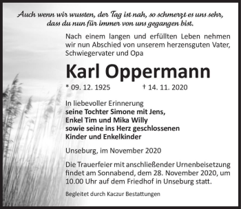 Traueranzeige von Karl Oppermann  von Magdeburger Volksstimme