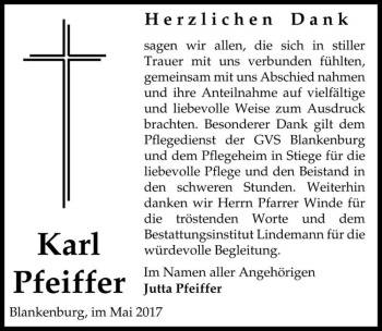 Traueranzeige von Karl Pfeiffer  von Magdeburger Volksstimme