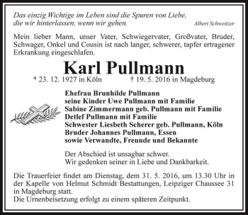 Traueranzeige von Karl Pullmann  von Magdeburger Volksstimme