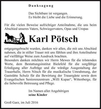 Traueranzeige von Karl Pötsch  von Magdeburger Volksstimme