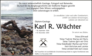 Traueranzeige von Karl R. Wächter  von Magdeburger Volksstimme