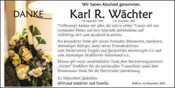 Traueranzeige von Karl R. Wächter  von Magdeburger Volksstimme