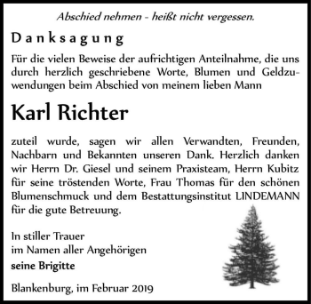 Traueranzeige von Karl Richter  von Magdeburger Volksstimme