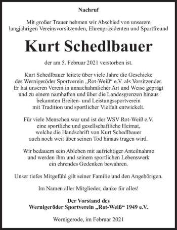 Traueranzeige von Karl Schedlbauer  von Magdeburger Volksstimme