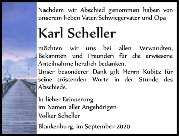 Traueranzeige von Karl Scheller  von Magdeburger Volksstimme