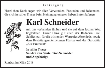 Traueranzeige von Karl Schneider  von Magdeburger Volksstimme