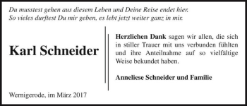 Traueranzeige von Karl Schneider  von Magdeburger Volksstimme