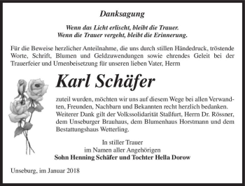 Traueranzeige von Karl Schäfer  von Magdeburger Volksstimme
