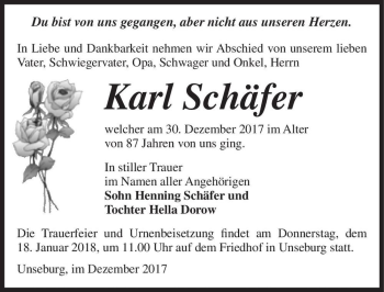 Traueranzeige von Karl Schäfer  von Magdeburger Volksstimme