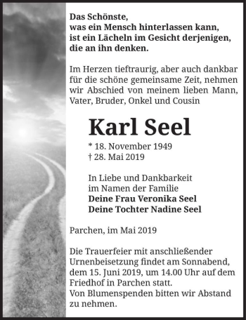 Traueranzeige von Karl Seel  von Magdeburger Volksstimme