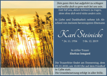 Traueranzeige von Karl Steinicke  von Magdeburger Volksstimme
