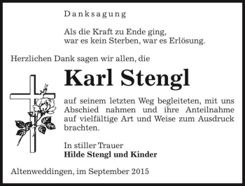 Traueranzeige von Karl Stengl  von Magdeburger Volksstimme
