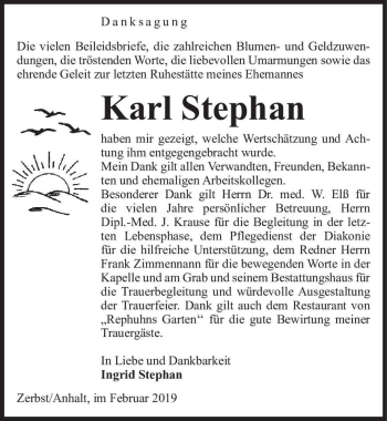Traueranzeige von Karl Stephan  von Magdeburger Volksstimme