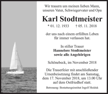 Traueranzeige von Karl Stodtmeister  von Magdeburger Volksstimme