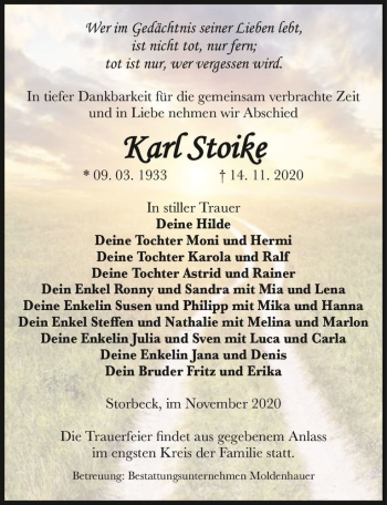 Traueranzeige von Karl Stoike  von Magdeburger Volksstimme