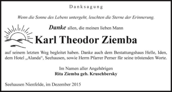 Traueranzeige von Karl Theodor Ziemba  von Magdeburger Volksstimme