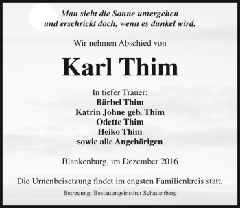 Traueranzeige von Karl Thim  von Magdeburger Volksstimme