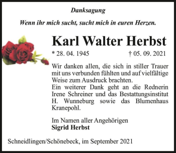 Traueranzeige von Karl Walter Herbst  von Magdeburger Volksstimme